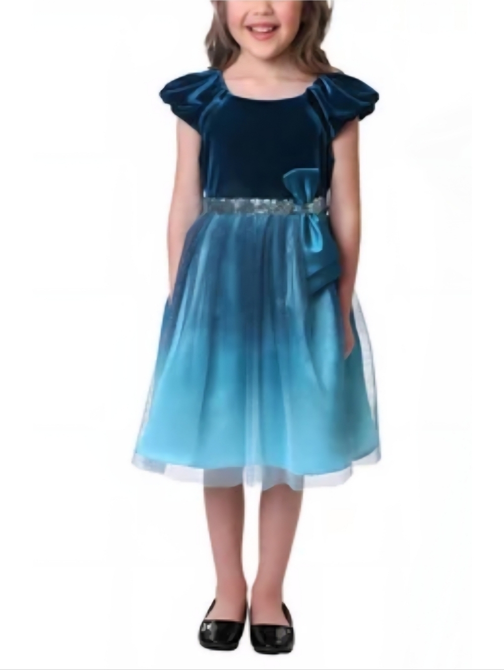 Jona Michelle Girls Velvet Glitter Ombre Party Dress Size 4T Blue Holiday